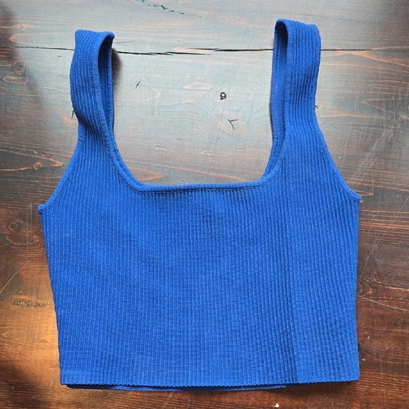 Glassons Blue Ribbed Crop Tank Top - Picture 1 of 4